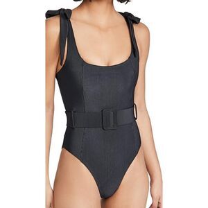 Beach Riot Black Ribbed Belted One-Piece Swimsuit